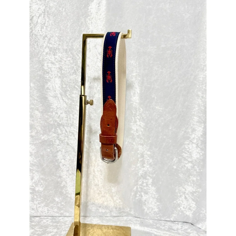 Crewcuts Boys Medium Web Belt Lobster Nautical Navy Cream Leather Trim‎ USA Made